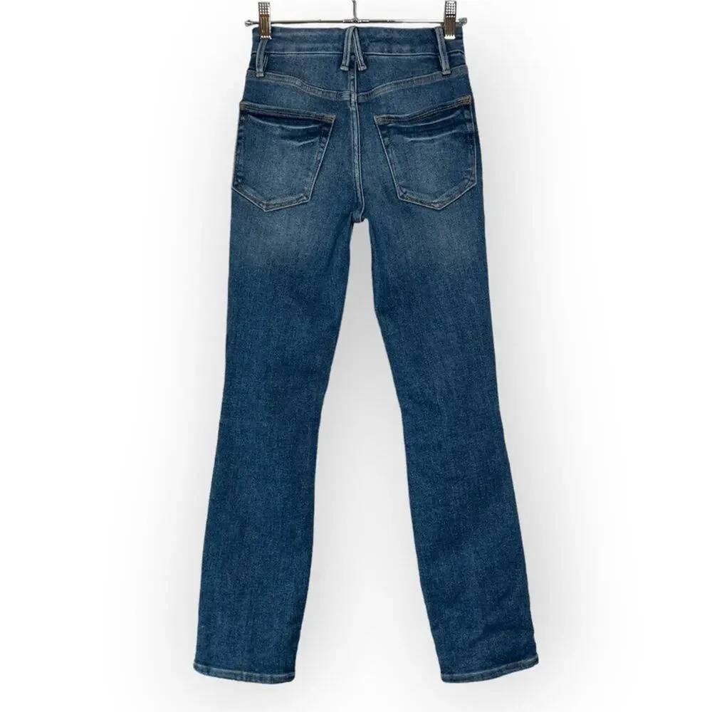 Good American Good Legs Stovepipe High Rise Jeans SIZE 00 24x28 Blue Distressed - Picture 4 of 12